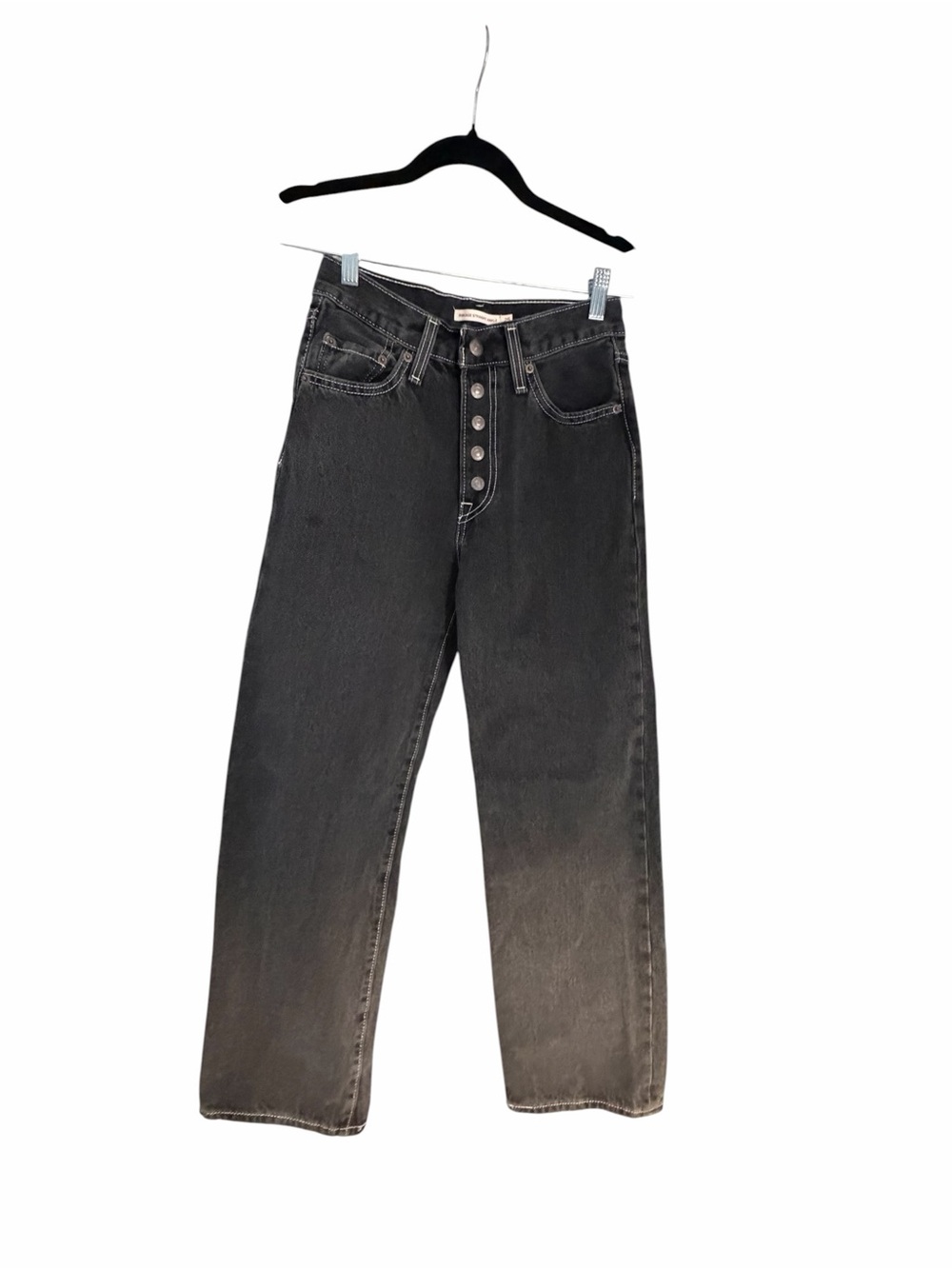 Levis Ribcage Black Wash Button Fly Straight Ankle  Jeans Sz 25